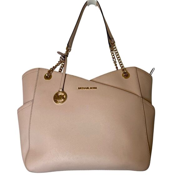 Michael Kors Jet Set Shoulder Tote Bag Powder Blush Pink Leather Large Chain - Picture 1 of 16